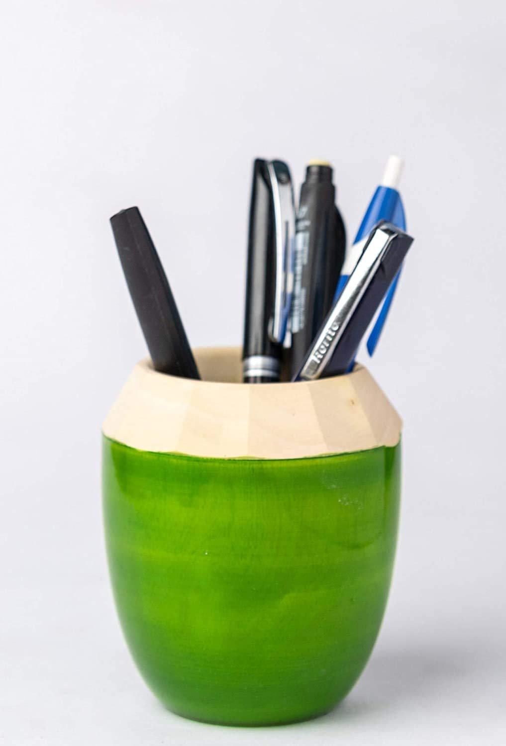 Wooden Pen Stand, Desk Pen Holder, Pen Stand For Office, Coconut Pen Stand, Coconut Shape Wooden Hand Painted Pen
