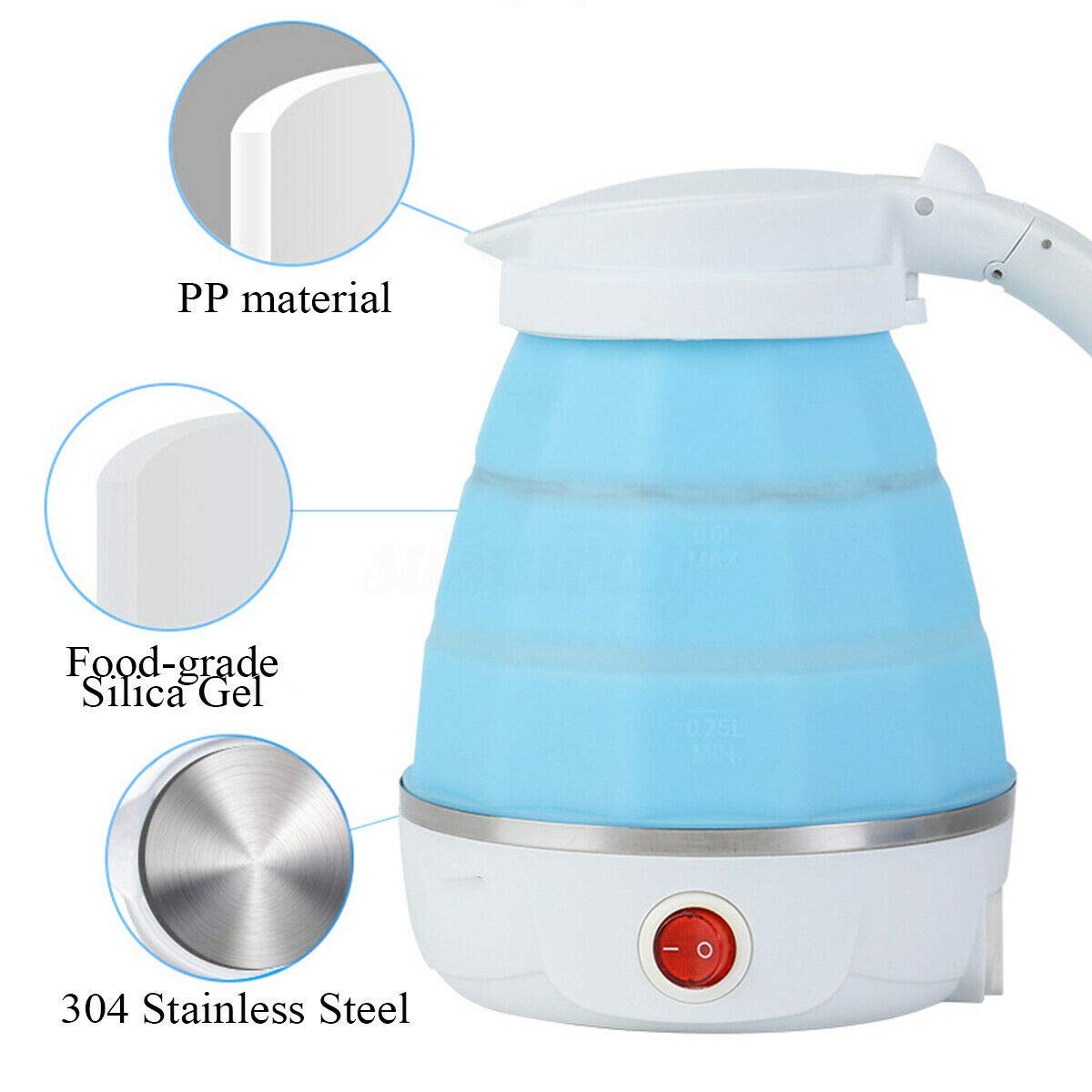 Travel Electric Kettle, Portable Foldable 600ml Kettle, Collapsible Silicon 220v 50hz For Tea Coffee Hot Water