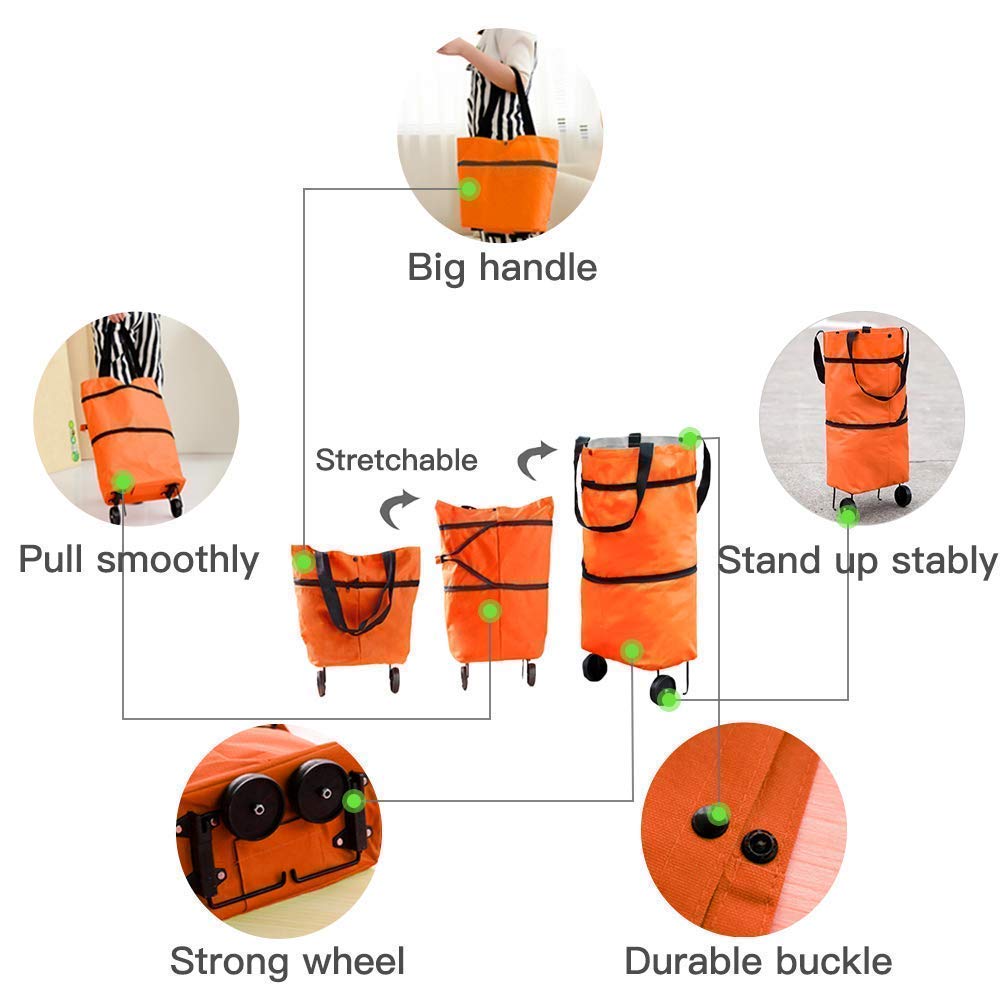 Folding Trolley Bag For Vegetables, Grocery, Travel Waterproof Trolley Bag