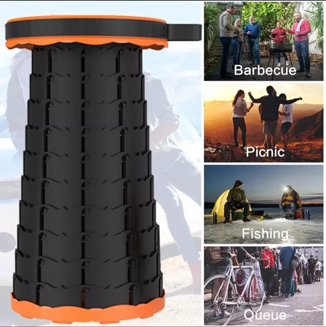 Foldable Height Adjusting Stool, Space Saving Telescopic Stool For Fishing, Hiking, and Kids Table