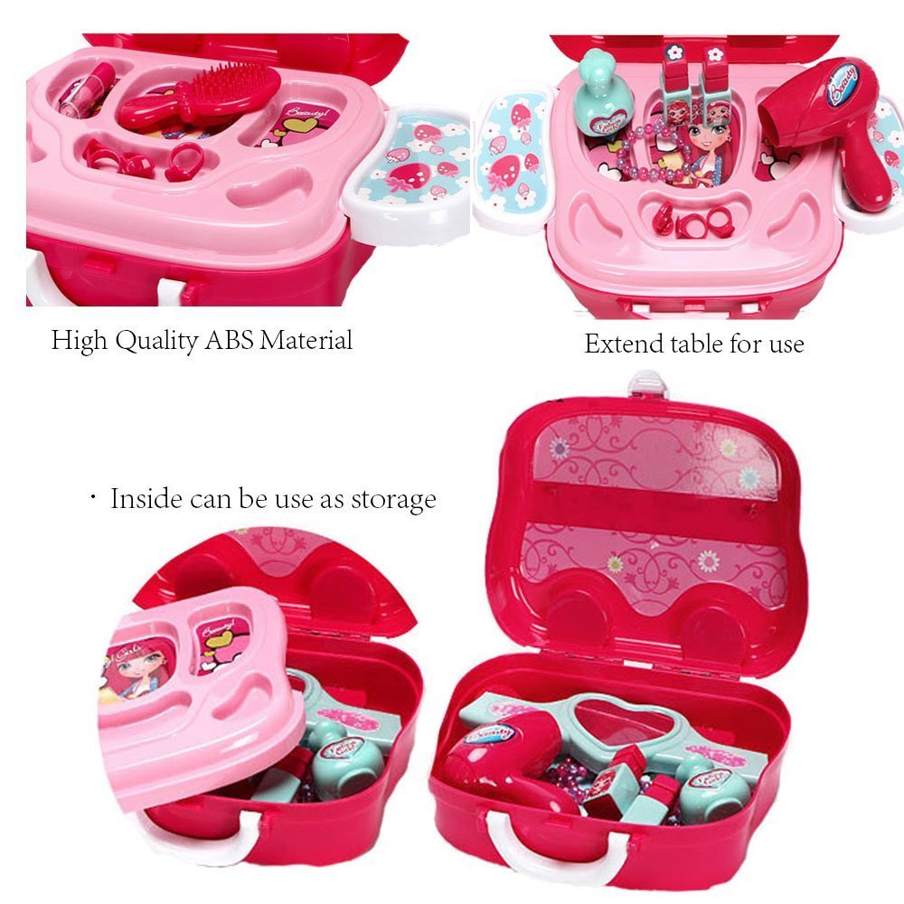 Makeup Set Toys For Kids, Little Girls Make Up Case And Cosmetic Set With Wheels, Pretend Play Kids Beauty Salon