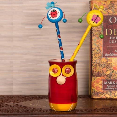 Pen Stand, Pen Stands For Office, Home, Handcrafted Wooden " Make In India" Owl Pen Stand