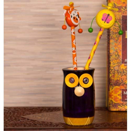 Pen Stand, Pen Stands For Office, Home, Handcrafted Wooden " Make In India" Owl Pen Stand