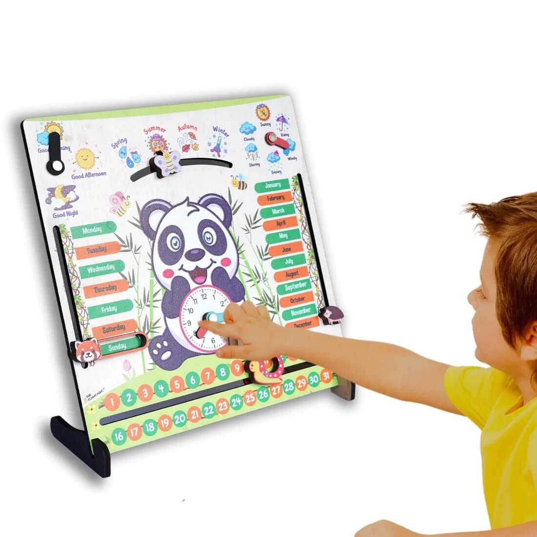 Fun Wooden Panda Busy Board -7 Activities Teaching Clock Board Toys Fo