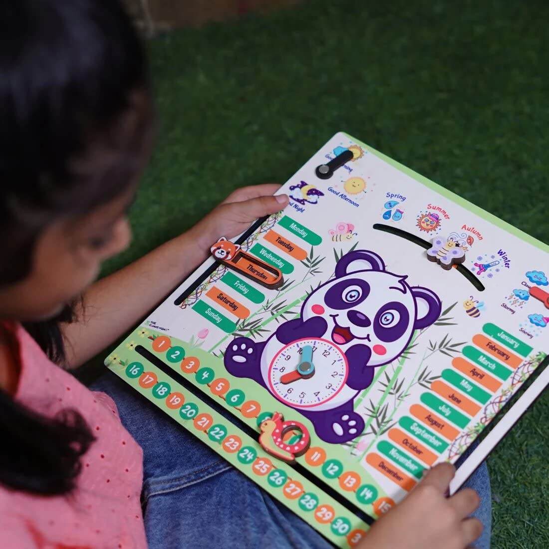 Fun Wooden Panda Busy Board -7 Activities Teaching Clock Board Toys For Kids