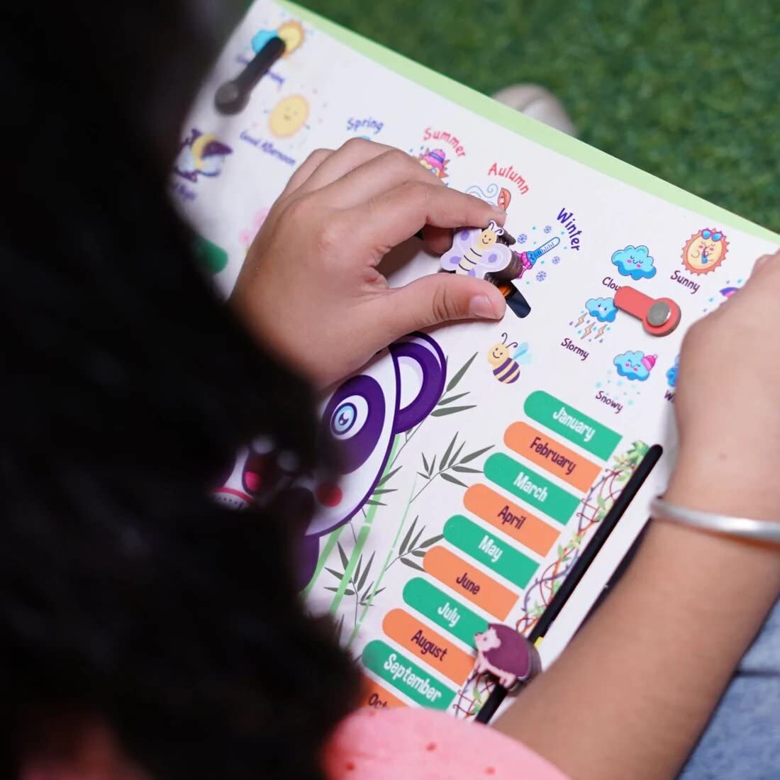 Fun Wooden Panda Busy Board -7 Activities Teaching Clock Board Toys For Kids