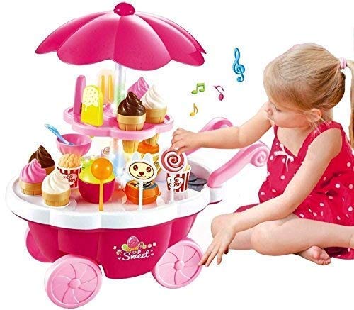 Ice Cream Cart Toys For Kids, Play Cart Set Toy With Lights And Music