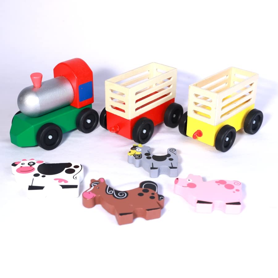 Wooden Brio Animal Farm Set, Farm Train Set, Classic Wooden Toy (2 Linking Cars)