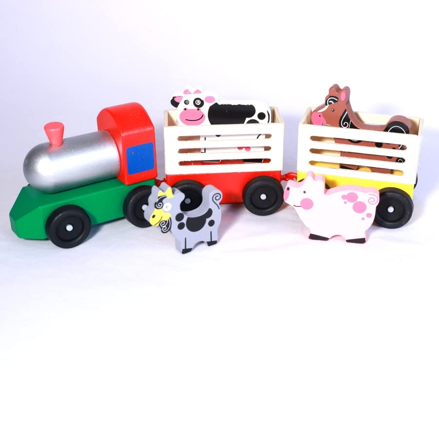 Wooden Brio Animal Farm Set, Farm Train Set, Classic Wooden Toy (2 Linking Cars)
