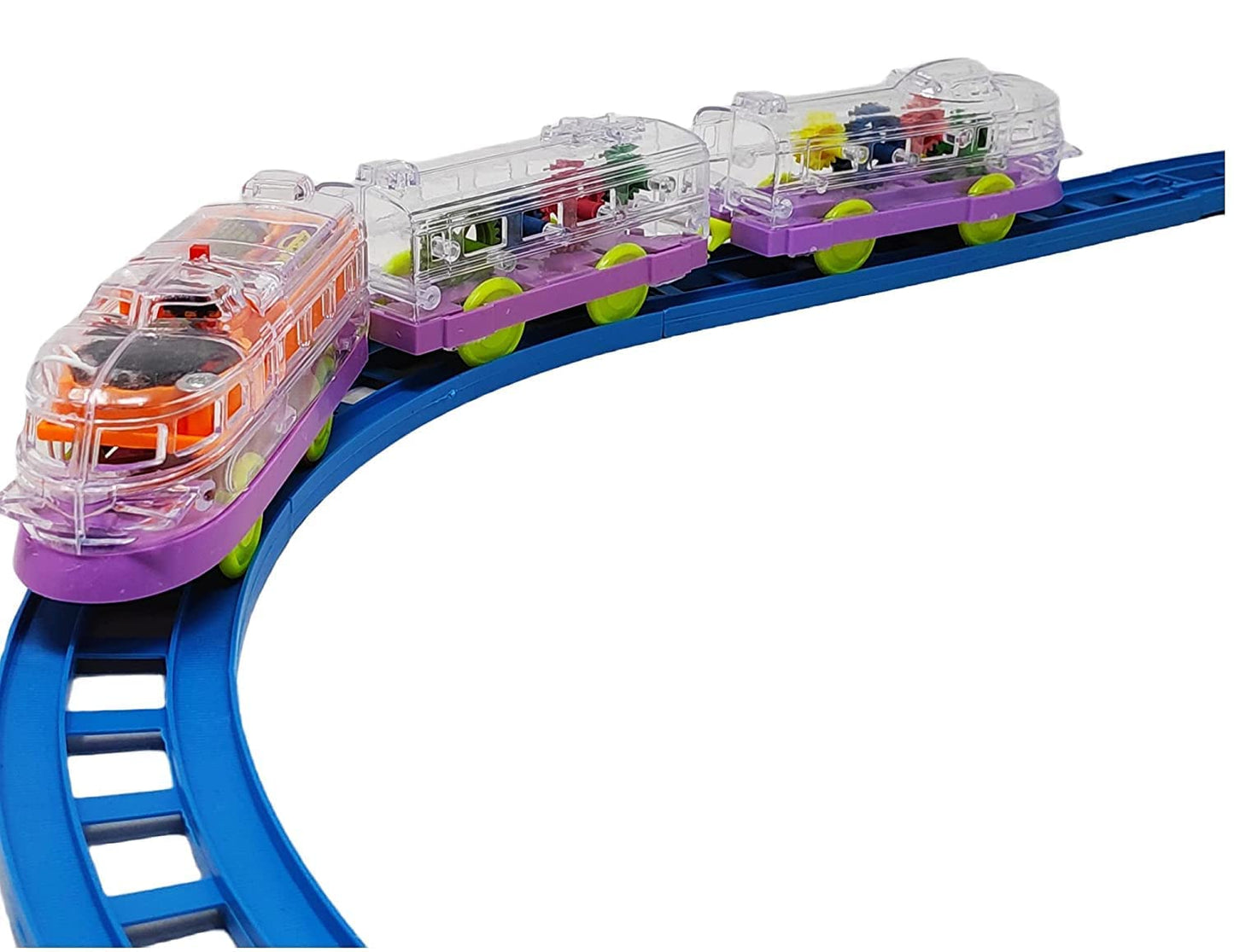 Train Set, Train With Long Track For Kids With Rotating Gears Transparent Plastic Body