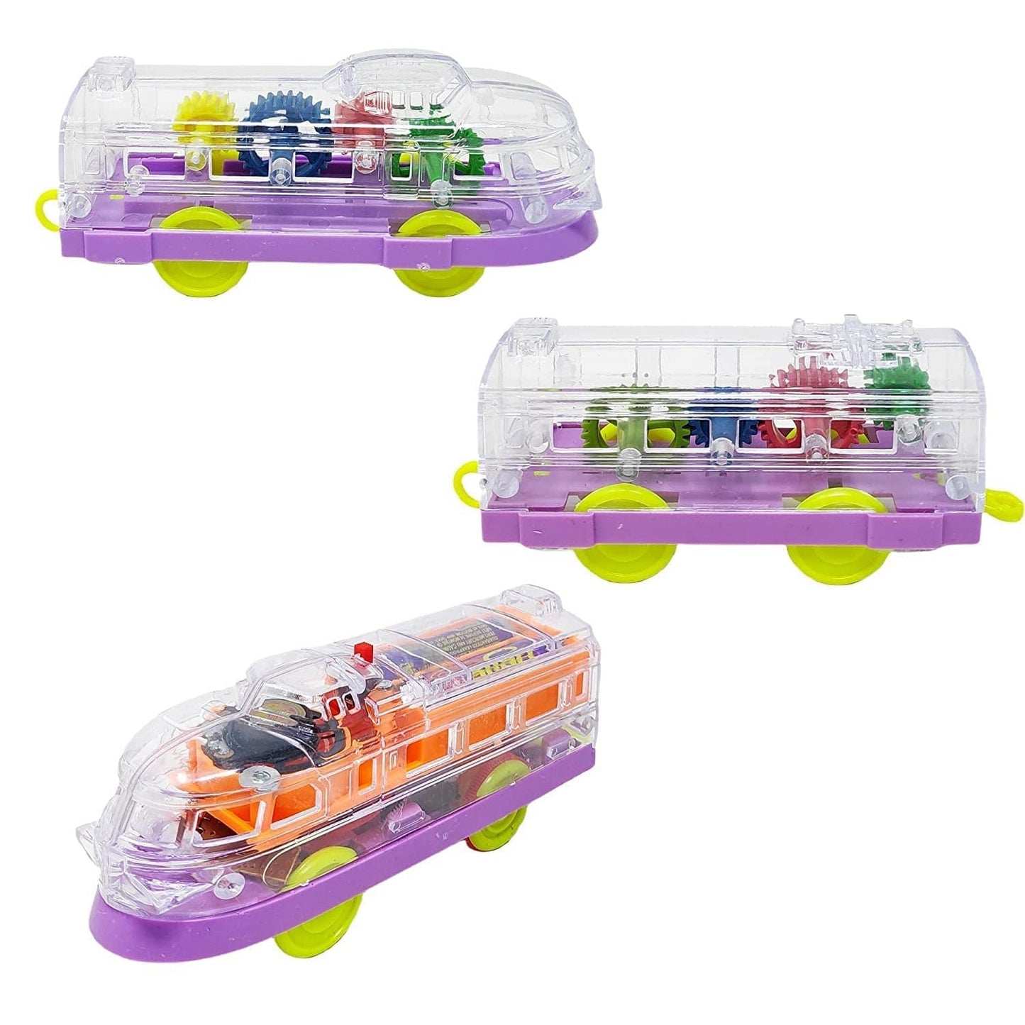 Train Set, Train With Long Track For Kids With Rotating Gears Transparent Plastic Body