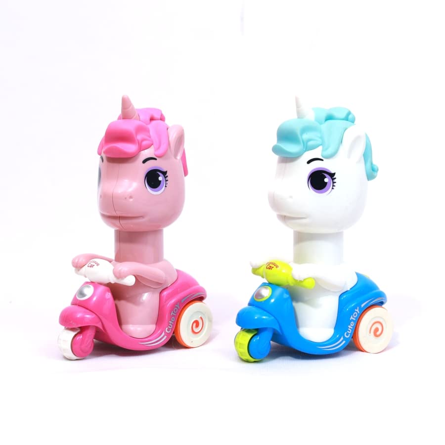 Toy Scooty, Cute Unicorn Pressure Scooty,  Set Press And Go Friction Powered Toys, Pressure Powered Press Head Scooter