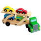 Wooden Toy Truck,  And Cars Set (1 Truck, 4 Cars), Large Double Deck Transport Vehicle Car Model Toy For Kids